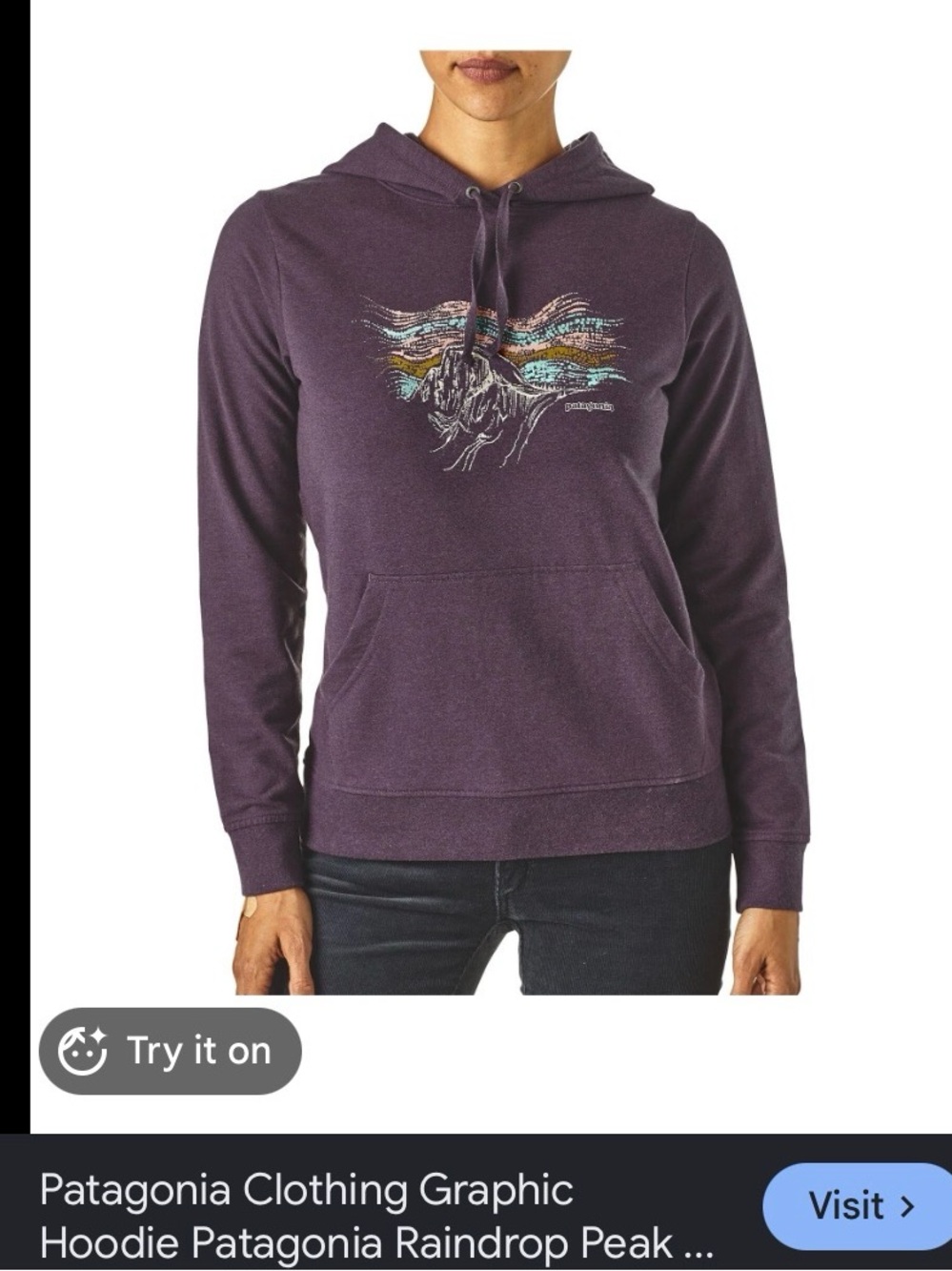 Patagonia Women's Plum Pullover Hoodie with Mountain Graphic organic cotton